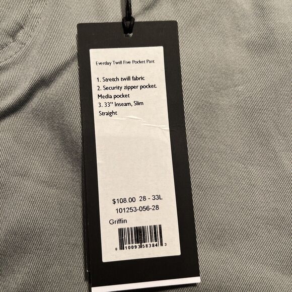 Rhone Everyday Twill Five Pocket Pant Griffin Gray 28W Slim Straight Stretch - Picture 5 of 9